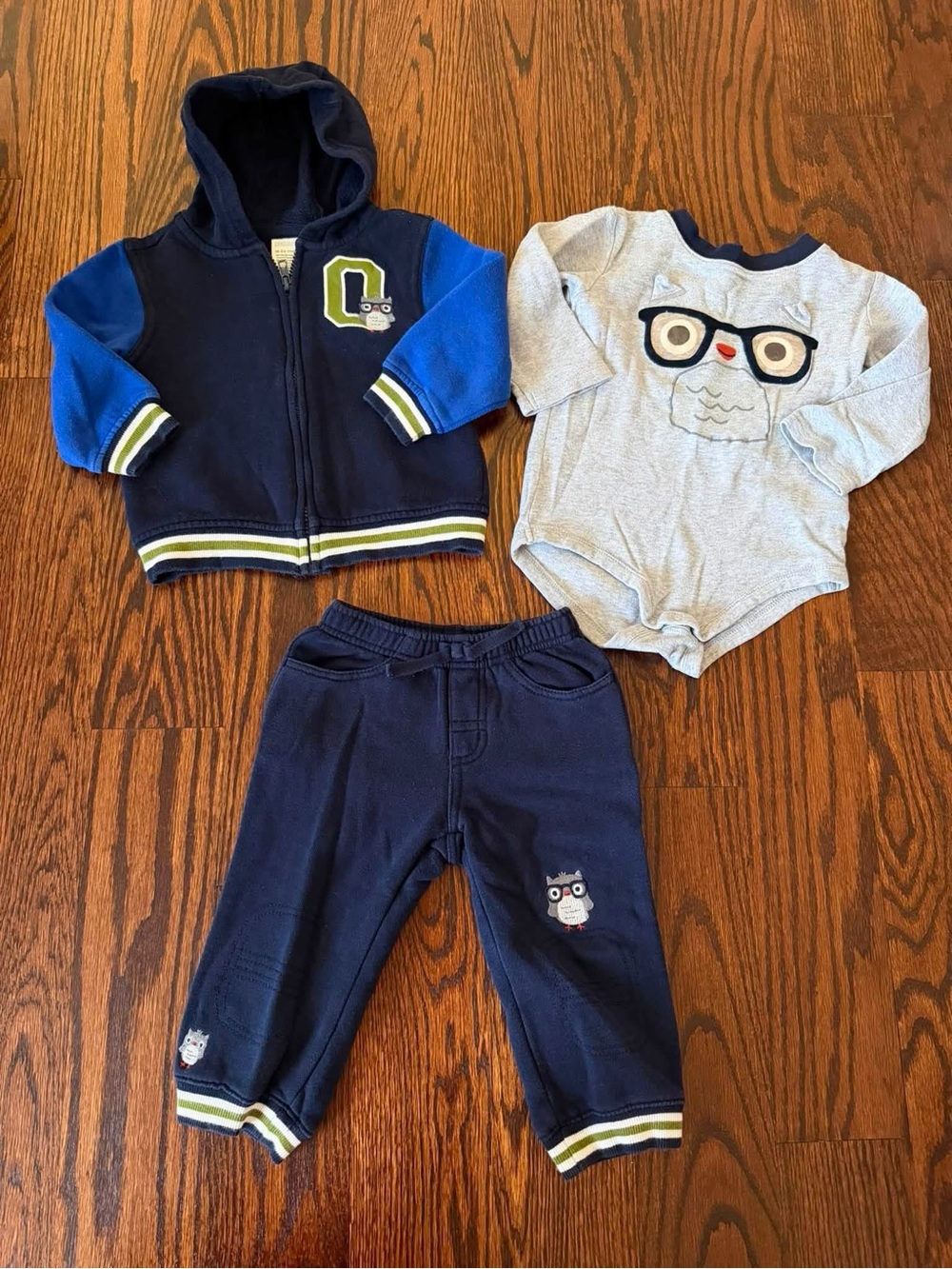 Gymboree Kids Navy and Gray Owl Hoodie, Pants & Bodysuit Set